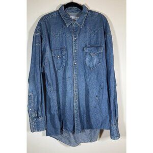 Vintage Rockmount Ranch Wear denim western pearl snap shirt XL oversized work